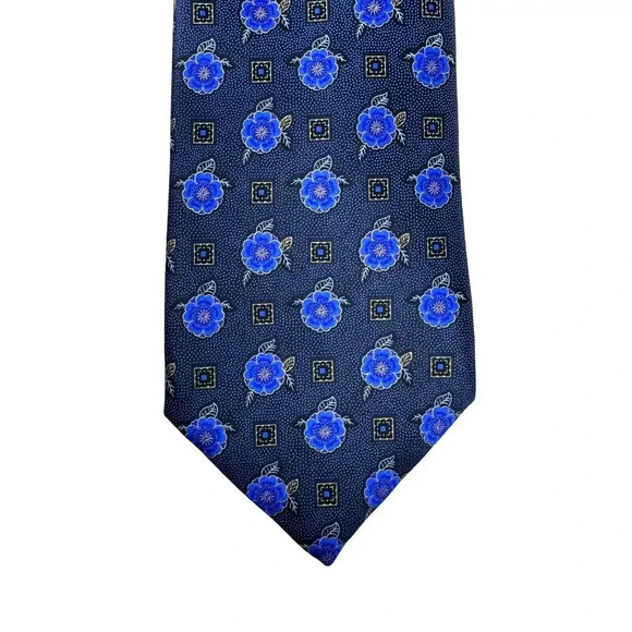 Ermenegilda Zegna blue  Floral Silk Tie Recent Made In Italy - Picture 1 of 7